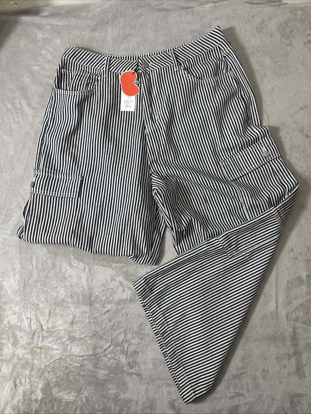 Cider Black White Striped Cargo Pants Women’s Plus 1X Wide Leg NWT